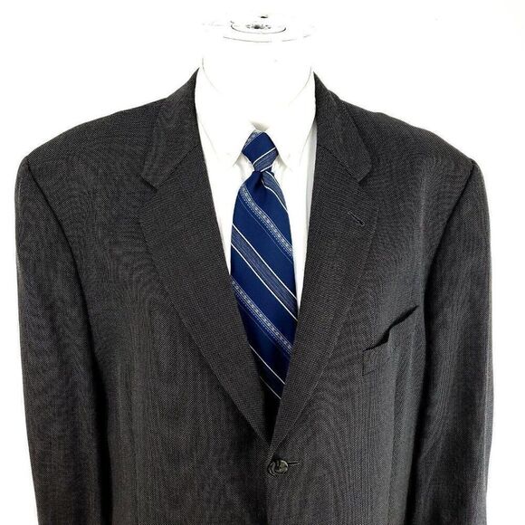 Joseph Abboud Nordstrom Heavy Wool 3‎ Button Suit Jacket 46L Gray Check - Picture 1 of 10